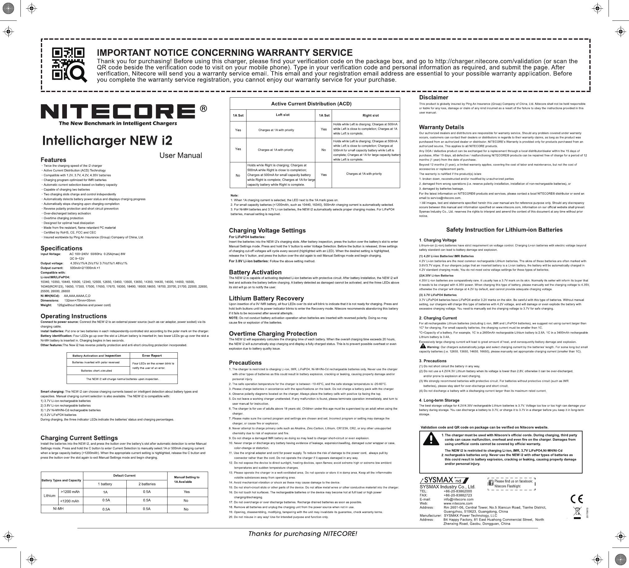 Nitecore i2 v2 Intellicharger Battery Charger : User Manual